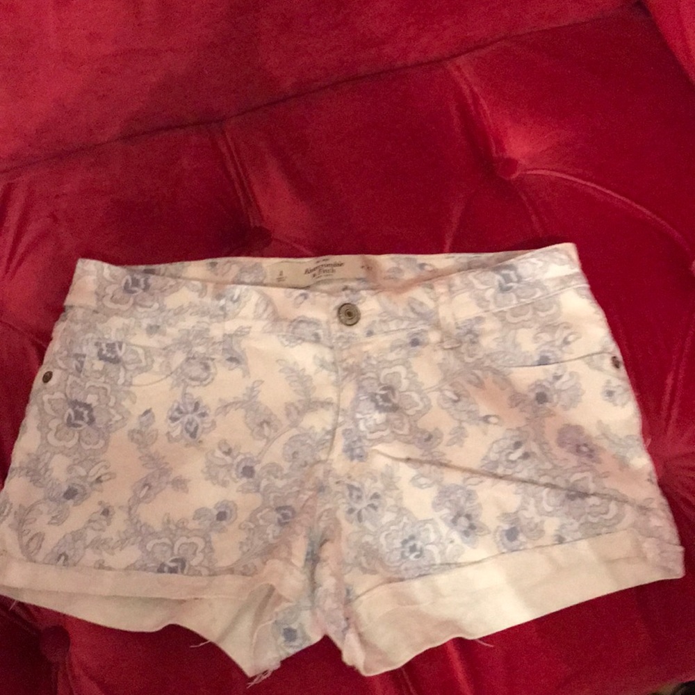 White and blue floral design shorts